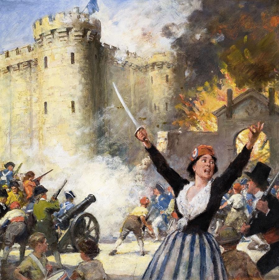898x900 Storming The Bastille Drawing By English School - Bastille Painting