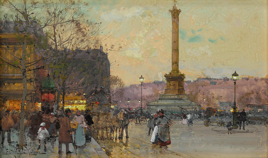 900x529 The Place De La Bastille Painting By Eugene Galien Laloue - Bastille Painting