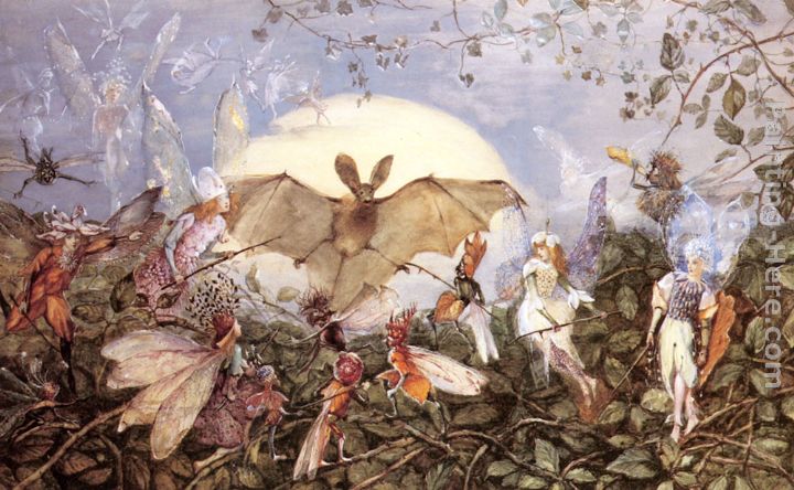 720x444 John Anster Fitzgerald Fairy Hordes Attacking A Bat Painting - Bat Painting
