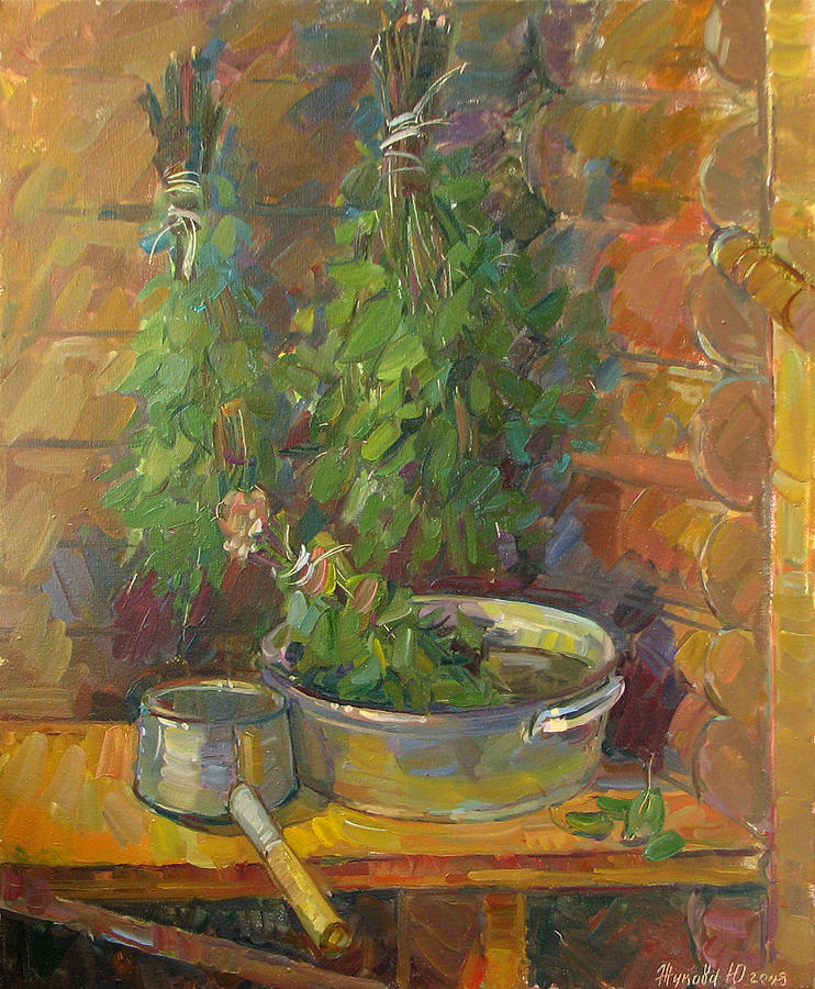 742x900 Still Life In Russian Bathhouse Painting By Juliya Zhukova - Bath House Painting