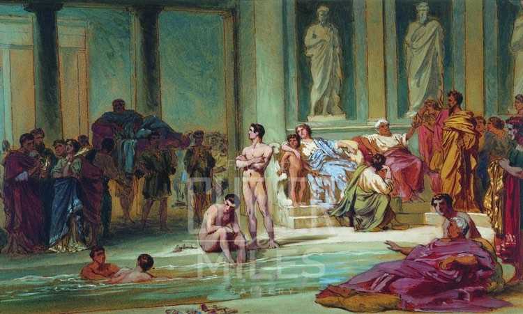 750x451 The Roman Bath House By Fedor Bronnikov Art Reproduction - Bath House Painting