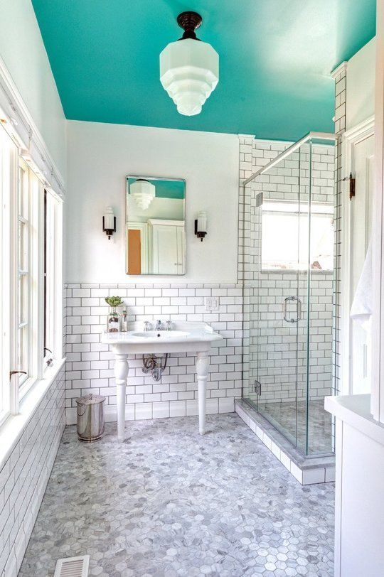 540x812 Dip A Toe Into Bold Color Painted Ceilings In The Bathroom - Bathroom Painting