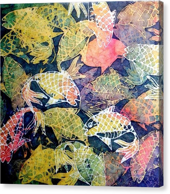 545x622 Schooling Fish Watercolor Batik Painting By Donna Savage - Batik Painting On Canvas