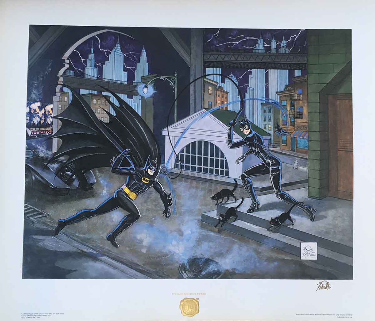 1200x1026 Bob Kane Signed Batman Vs Catwoman Dangerous Game Lithograph - Batman And Catwoman Painting