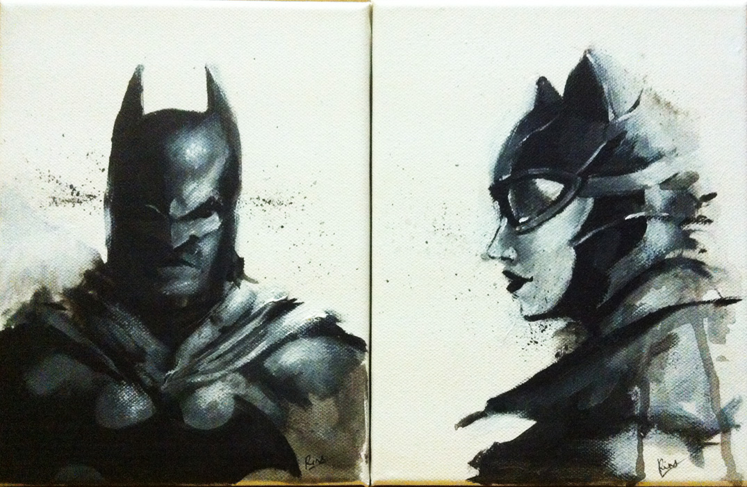 1075x700 Acrylic Paint Draw, Monster! Draw! - Batman And Catwoman Painting