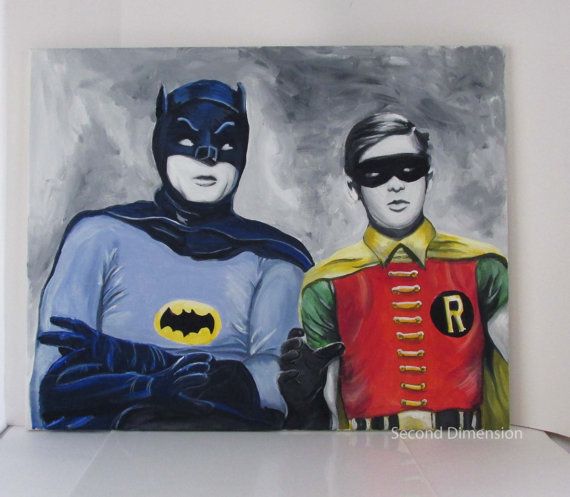 570x497 Batman Robin Comic Art Painting Portrait Acrylics Stretched Canvas - Batman And Robin Painting