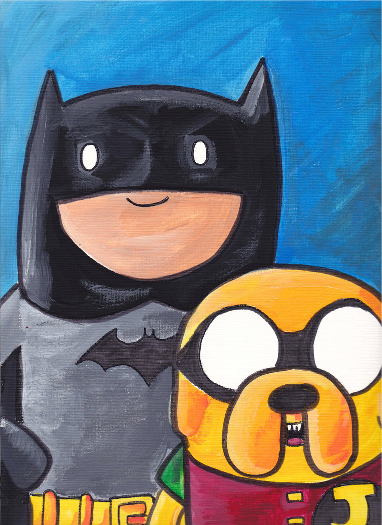 763x1048 Finn And Jake As Batman And Robin Acrylic By Batmitebeyond - Batman And Robin Painting
