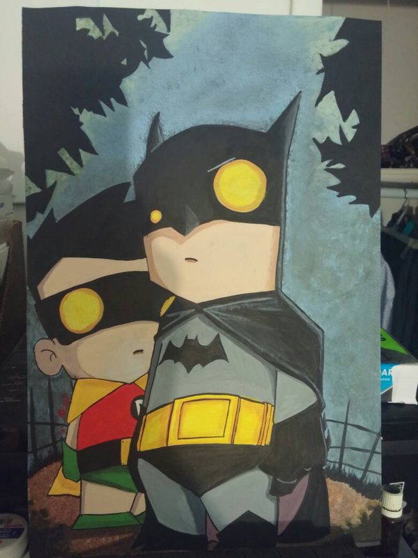 600x800 Quick Batman And Robin Chibi Painting By Psymonk10 - Batman And Robin Painting