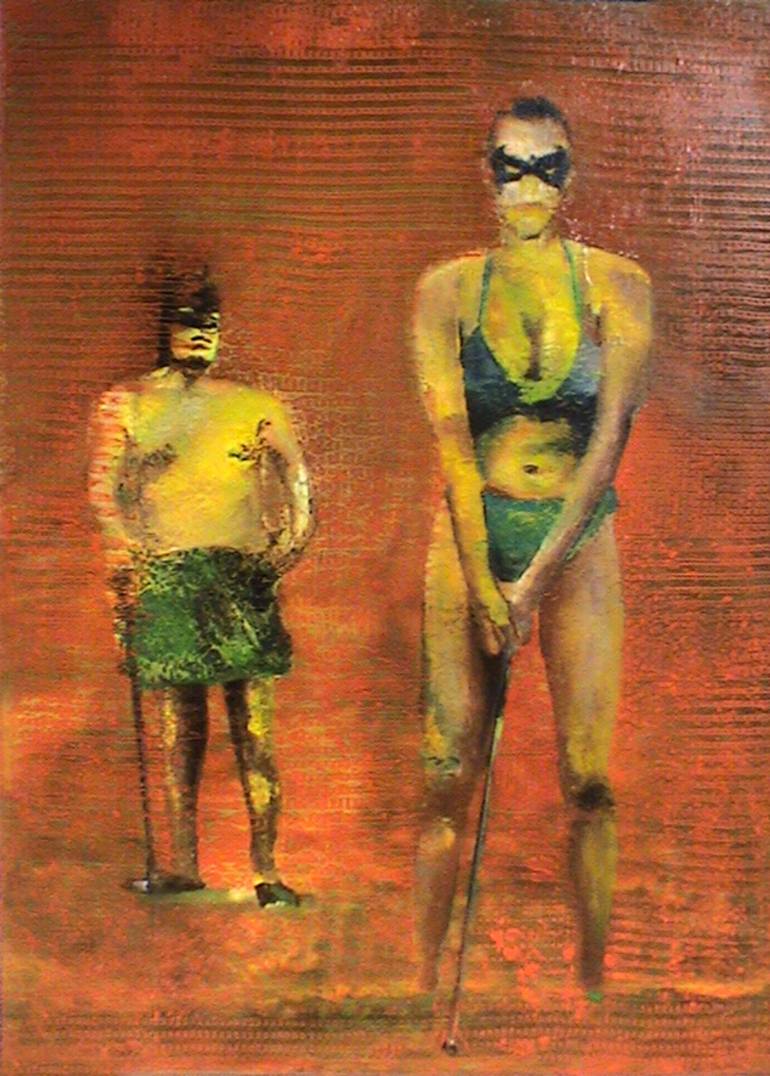 770x1076 Saatchi Art Batman And Robin Playing Golf Painting By Marc Carniel - Batman And Robin Painting