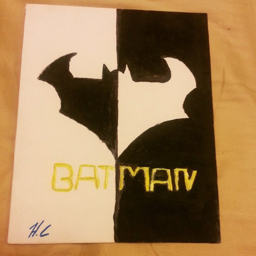 894x894 Black And White Batman Logo Painting By Hassancharif - Batman Logo Painting