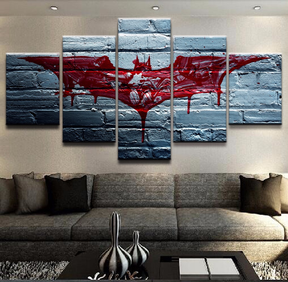 1000x980 5 Pieces Canvas The Dark Knight Movie Poster Batman Symbol Home - Batman Symbol Painting