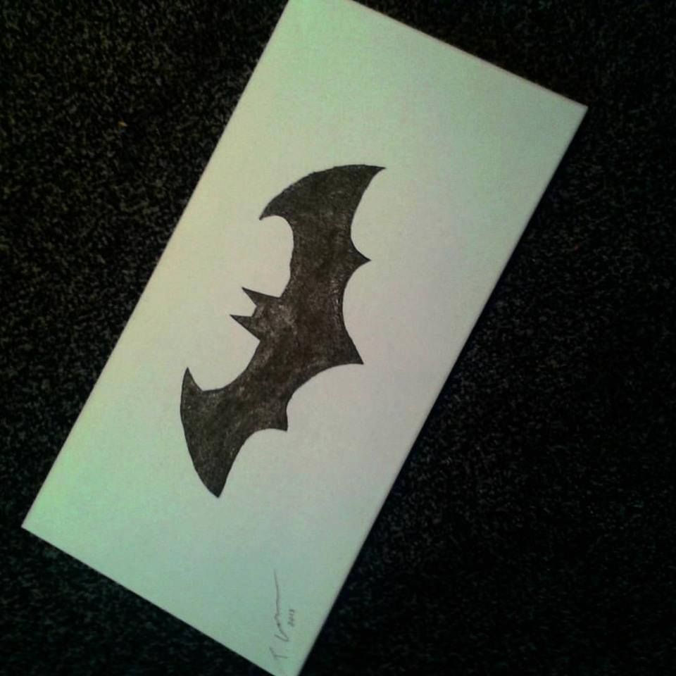 960x960 Painting Of The Batman Symbol In Acrylic Paint On A White Canvas - Batman Symbol Painting