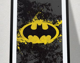 340x270 Set Of 2 Prints Superhero Wall Art Decor By Thecuttingedgeshop - Batman Symbol Painting