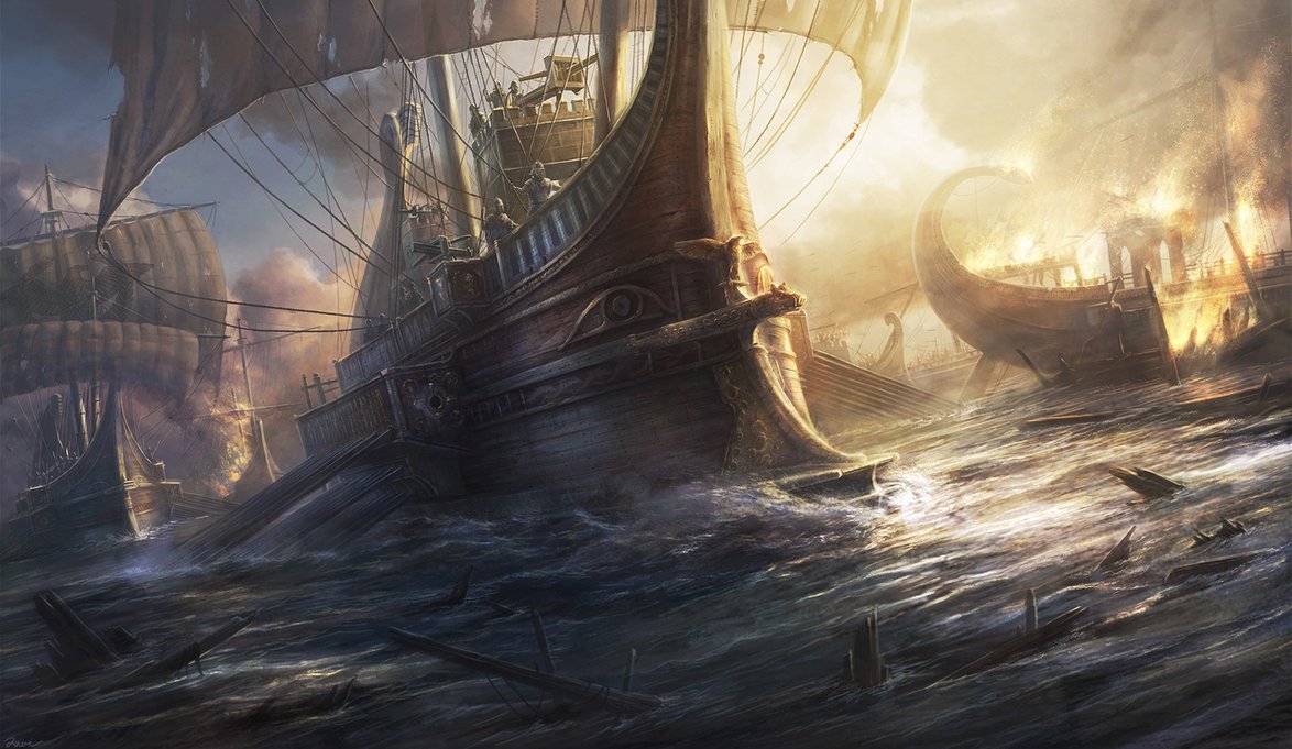 1174x681 Roman Warship By Radojavor - Battle Of Actium Painting