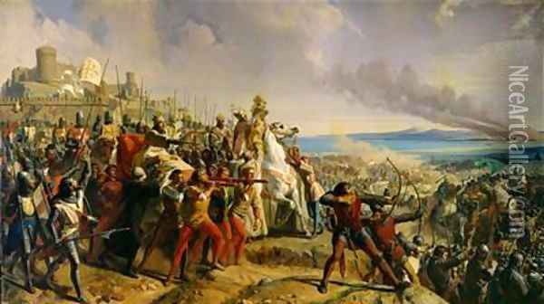 600x336 Th Battle Of Montgisard Oil Painting Reproduction Charles Battle - Battle Of Austerlitz Painting