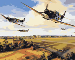 300x240 Framed Painting By Number Kit Ww2 Air Combat Spitfire Battle - Battle Of Britain Painting