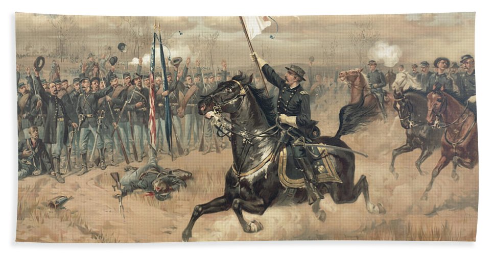 967x500 The Battle Of Cedar Creek Virginia Hand Towel For Sale By Thure De - Battle Of Cedar Creek Painting