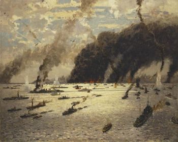 350x280 Image Of A Painting By Norman Wilkinson Showing The Range Of Ships - Battle Of Dunkirk Painting