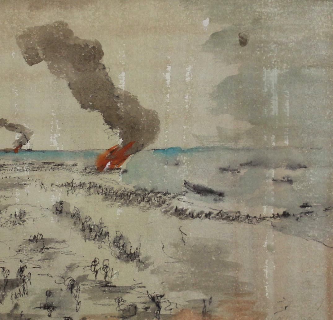1075x1033 Antique John Spencer Churchill Watercolor Painting Wwii Battle - Battle Of Dunkirk Painting