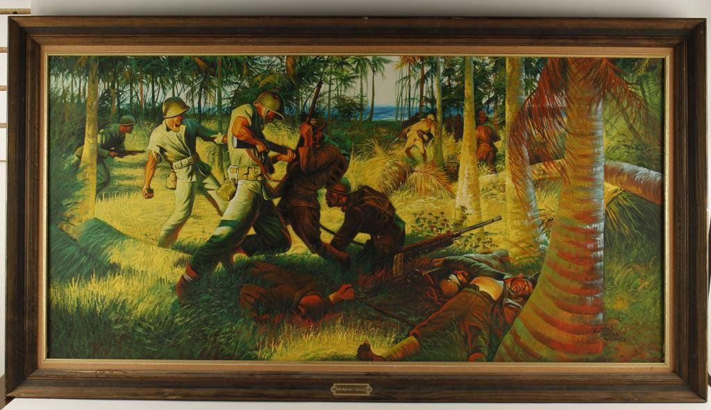 1024x591 Large Framed Impressive Painting Canvas Of Battle Scene - Battle Of Guadalcanal Painting