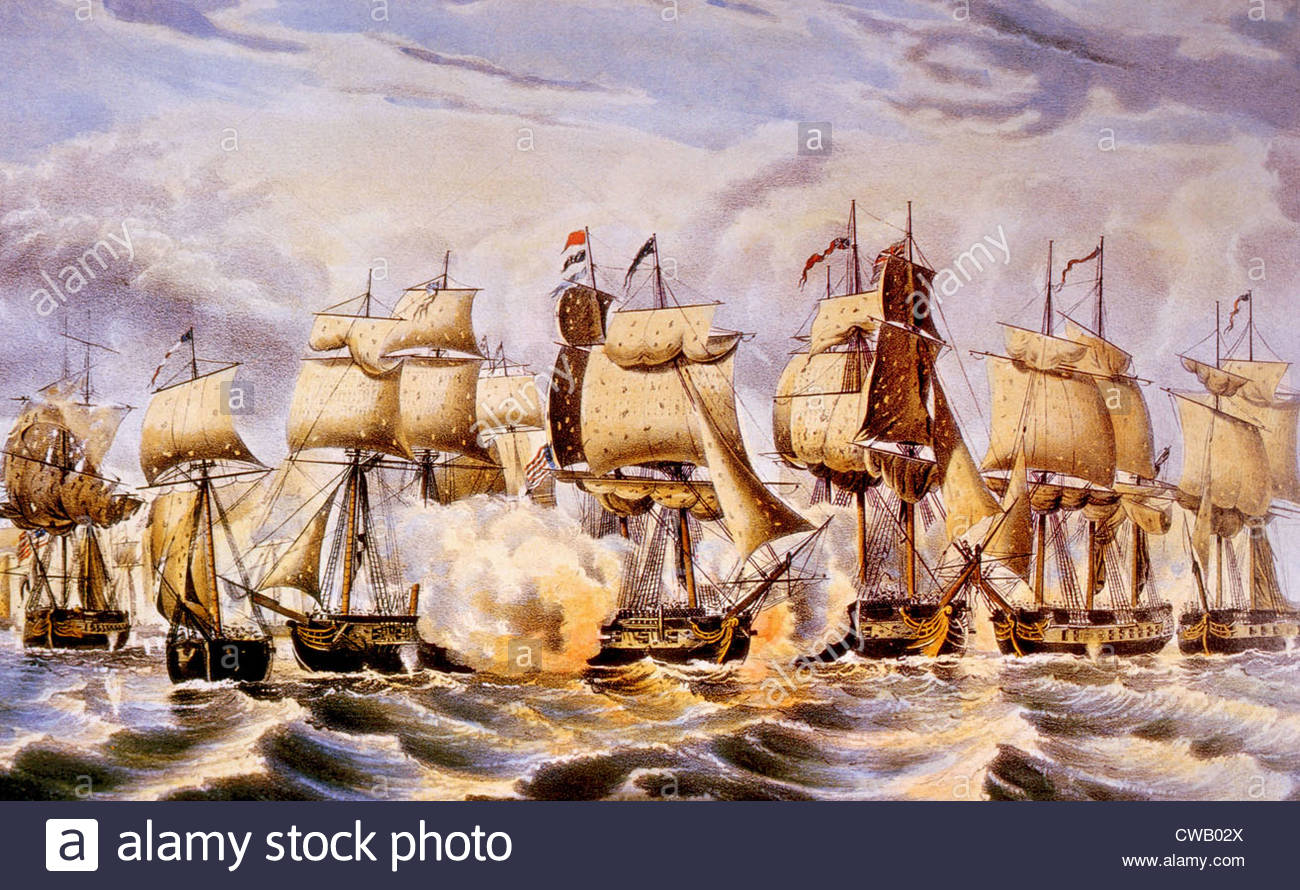 1300x890 The Battle Of Lake Erie, September 10, 1813, Lithograph By - Battle Of Lake Erie Painting