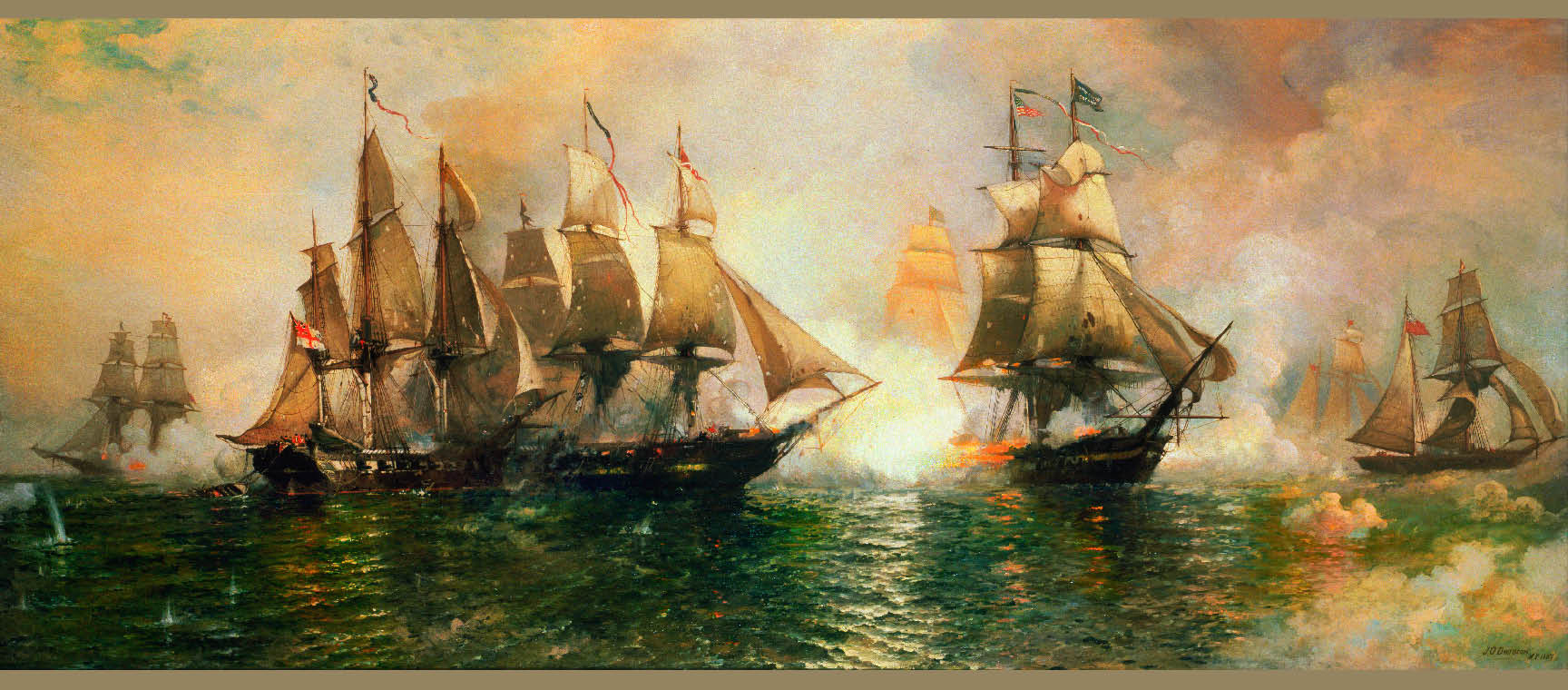 1728x760 Battle Of Lake Erie, Marine Painting, Julian Oliver Davidson - Battle Of Lake Erie Painting