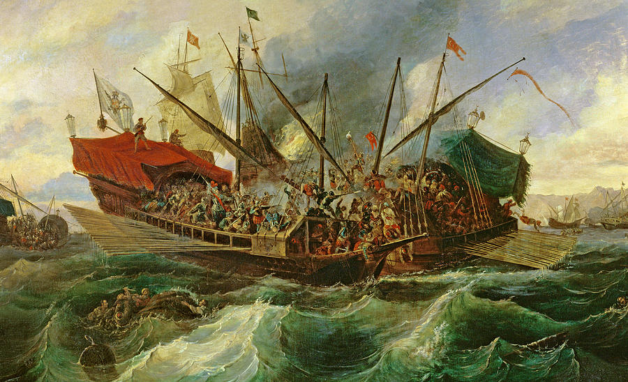 900x548 The Naval Battle Of Lepanto Painting By Antonio De Brugada - Battle Of Lepanto Painting