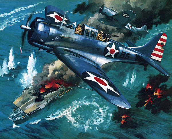 600x486 Battle Of Midway Art Print By Wilf Hardy - Battle Of Midway Painting