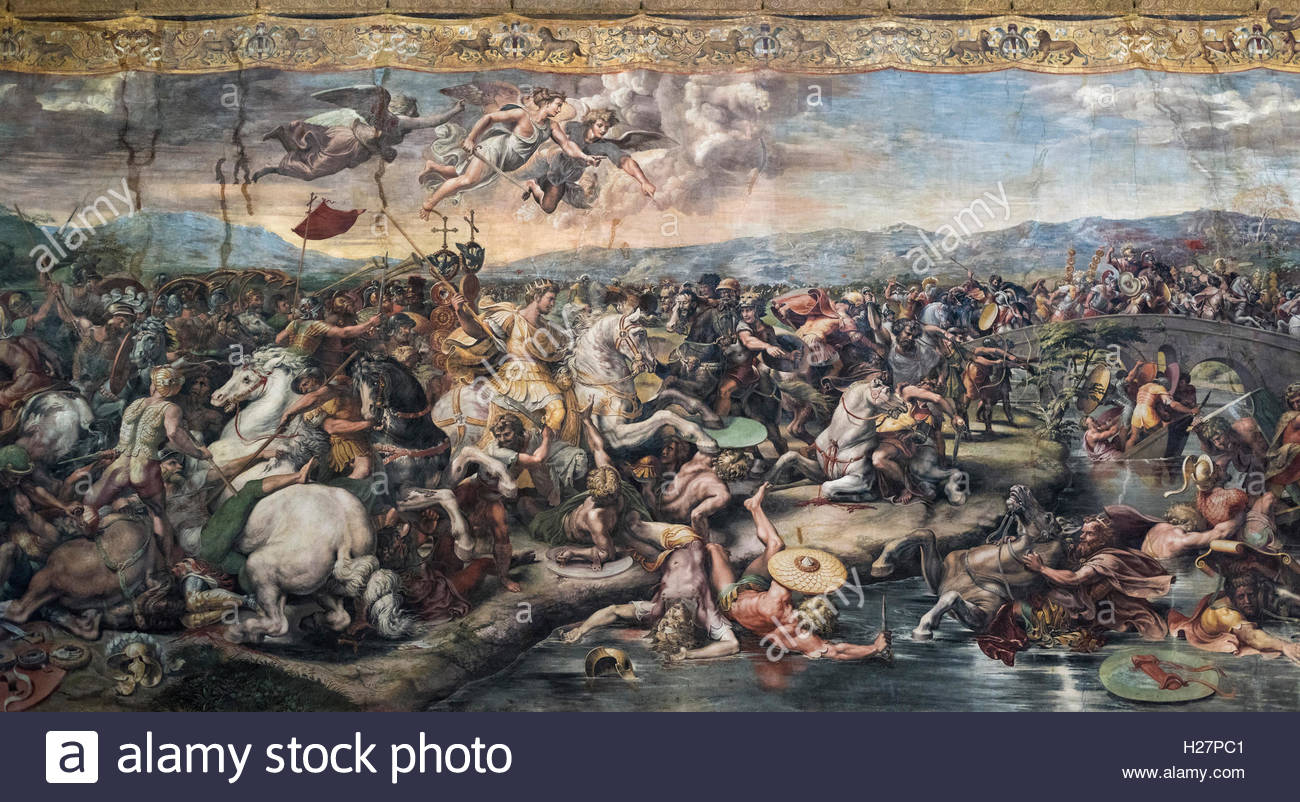 1300x802 Rome. Italy. Fresco (1517 1524) Depicting Battle - Battle Of Milvian Bridge Painting