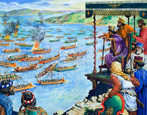 512x398 Battle Salamis, Being Watched By Xerxes, King - Battle Of Salamis Painting