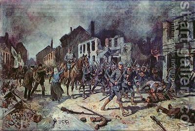 400x269 German Troops Entering The City Ortelsburg During The Battle - Battle Of Tannenberg Painting