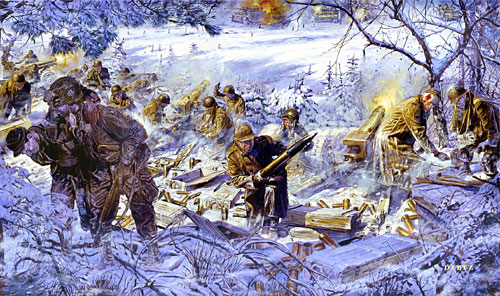 500x296 Stopped Cold From World War Ii By The Artist James Dietz - Battle Of The Bulge Painting