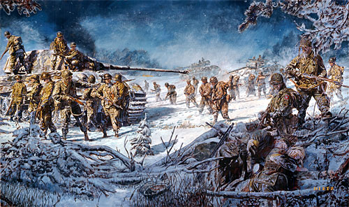 500x296 Stopped Dead In Their Tracks From World War Ii By The Artist James - Battle Of The Bulge Painting