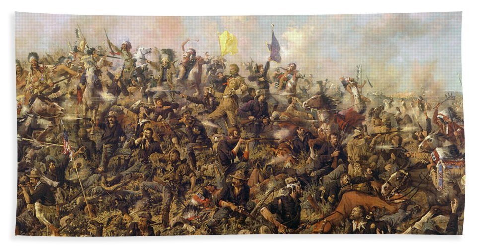 967x500 Custer's Last Stand From The Battle Of Little Bighorn Bath Towel - Battle Of The Little Bighorn Painting