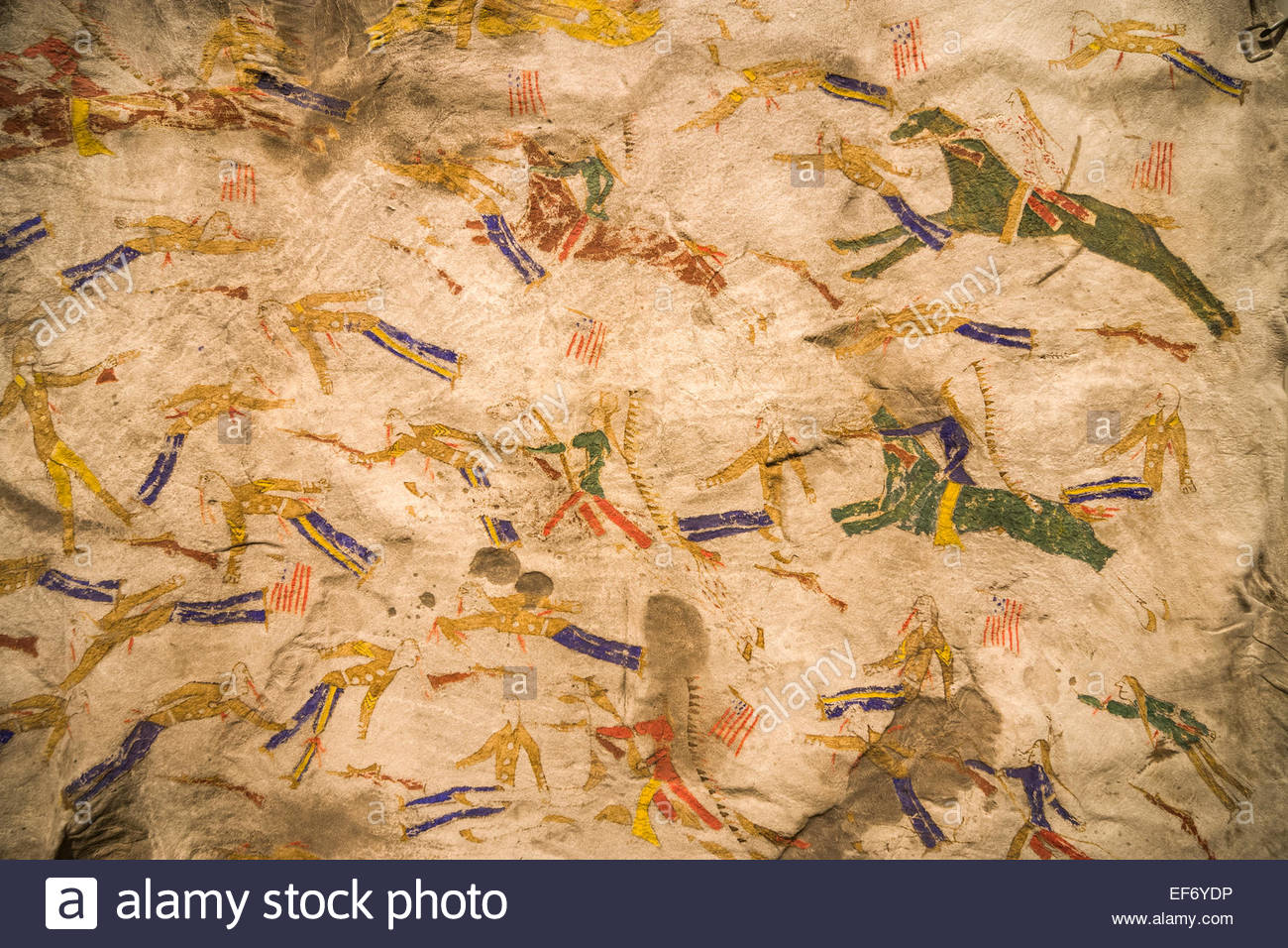 1300x956 Native American Indian Deer Hide Painting Drawing Depicting - Battle Of The Little Bighorn Painting