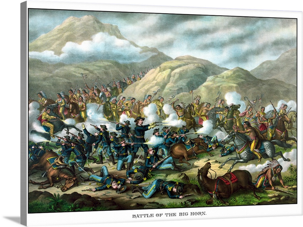 1000x749 Vintage Military Print Featuring The Battle Of Little Bighorn Wall - Battle Of The Little Bighorn Painting
