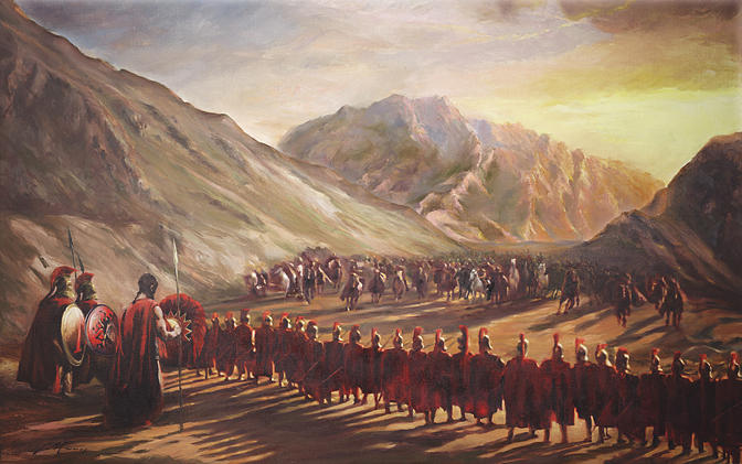 672x421 Battle Of The Brave Painting By George Mamos - Battle Of Thermopylae Painting