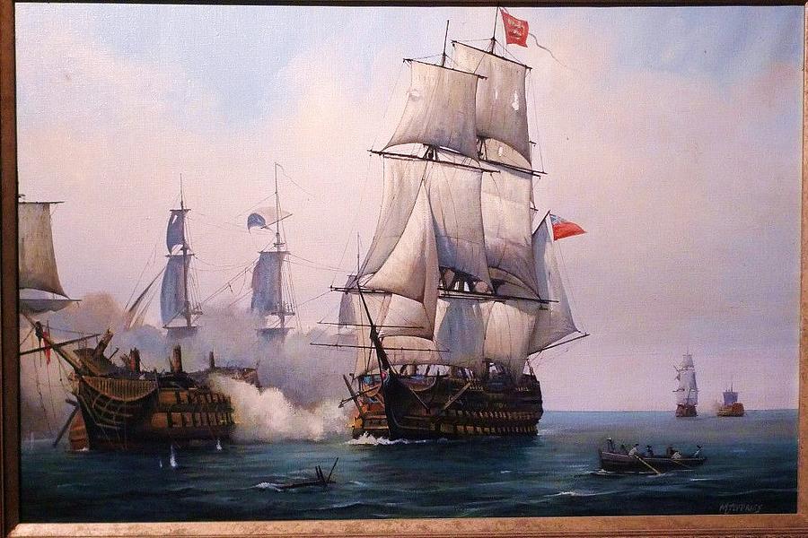 900x600 Early Painting Of The Battle Of Trafalgar. Painting By Mike Jeffries - Battle Of Trafalgar Painting