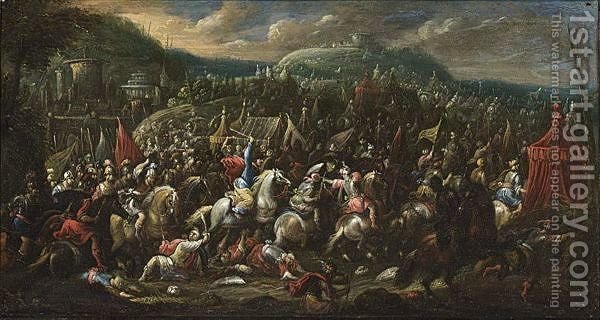 600x320 Battle Scene In A Mountainous Landscape Dutch School Reproduction - Battle Scene Painting