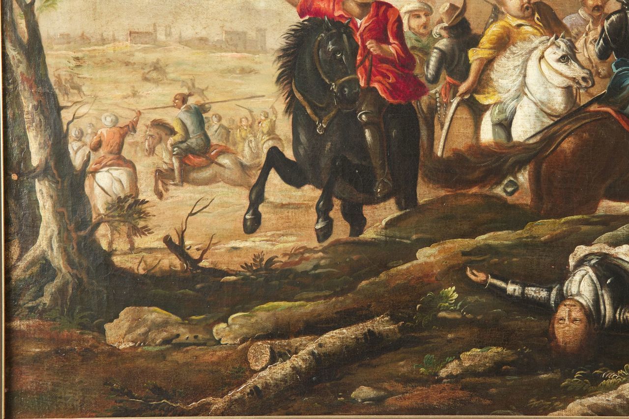 1280x853 Vintage Oil Painting On Canvas Of European Battle Scene - Battle Scene Painting