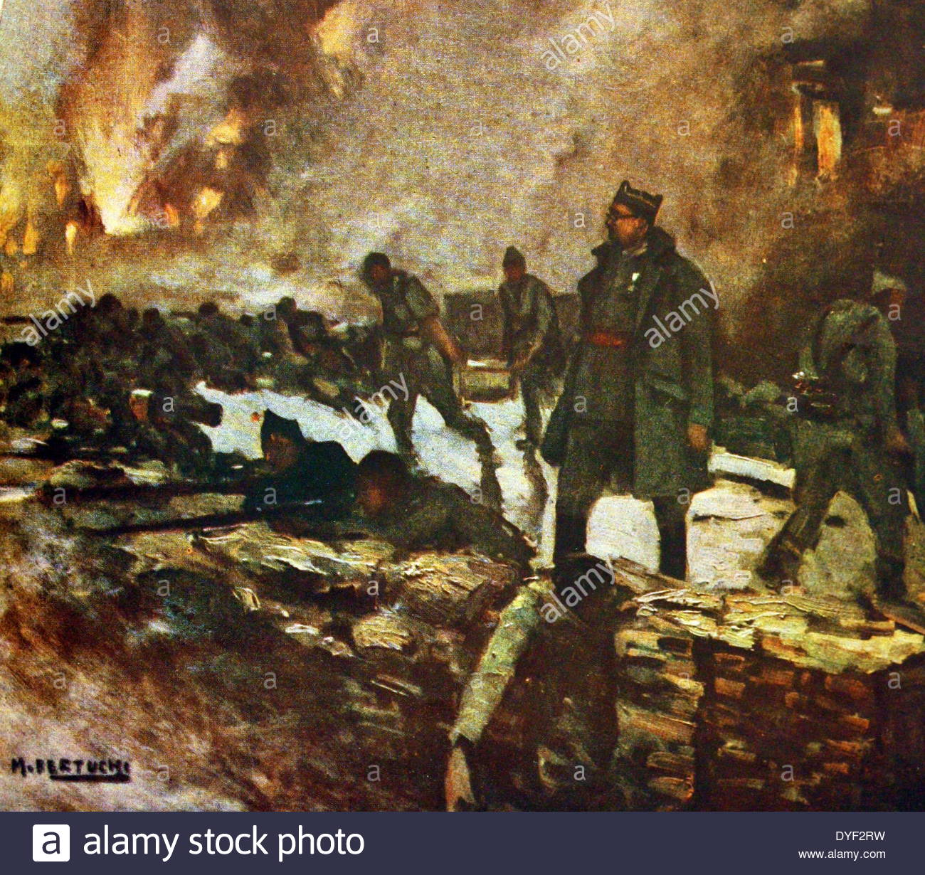 1300x1230 Painting Of The Battlefield, Showing Soldiers In Trenches - Battlefield Painting