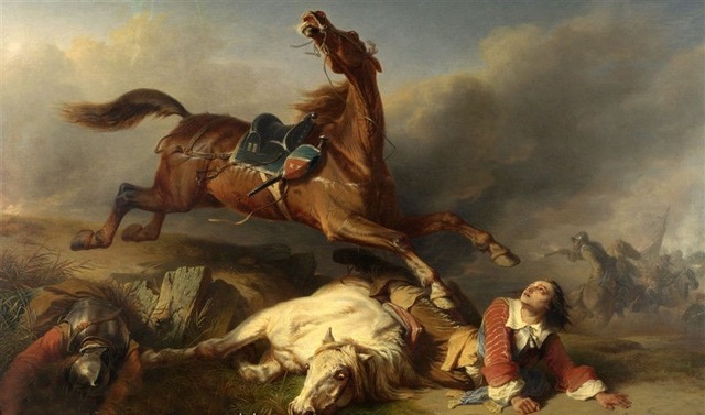 640x377 Art Nice Oil Painting Frightened Horses On The Battlefield Canvas - Battlefield Painting