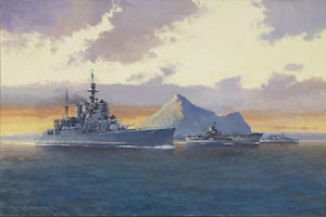 300x200 Hms Renown Ark Royal Sheffield Gibraltar Battleship Navy Painting - Battleship Painting