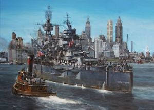 300x215 Original Ww2 Navy Wwii Naval Art Uss New York Battleship Military - Battleship Painting