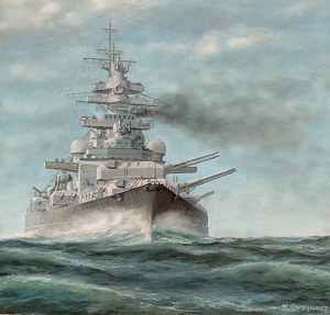 300x287 Battleship Bismarck Naval Paintings And Drawings - Battleship Painting