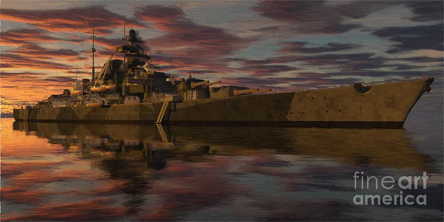 900x450 Battleship Tirpitz Painting By Peter Weishaupt - Battleship Painting