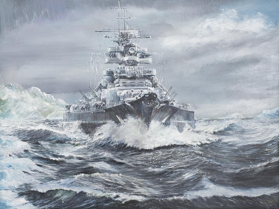 900x674 Bismarck Off Greenland Coast Painting By Vincent Alexander Booth - Battleship Painting