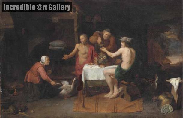 610x393 Jupiter And Mercury In The House Of Philemon And Baucis By David - Baucis And Philemon Painting