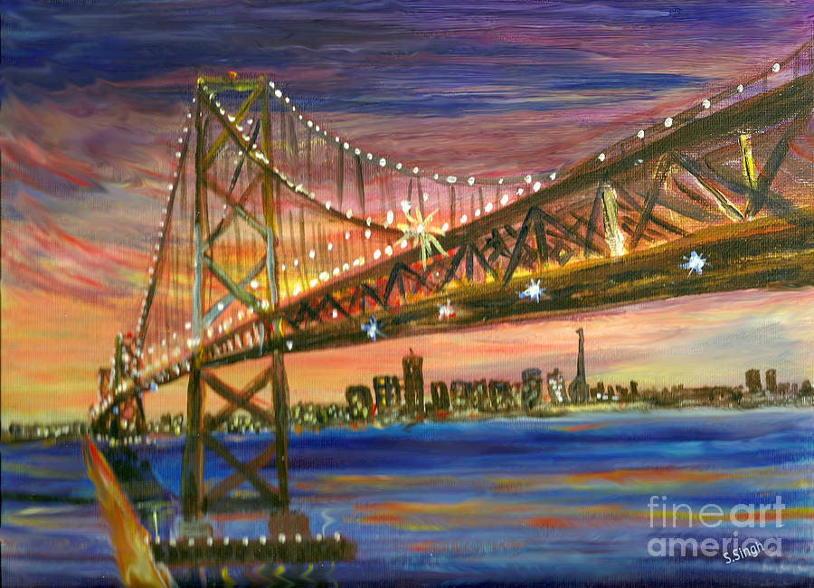 900x650 New San Francisco Bay Bridge Painting By Sarabjit Singh - Bay Bridge Painting