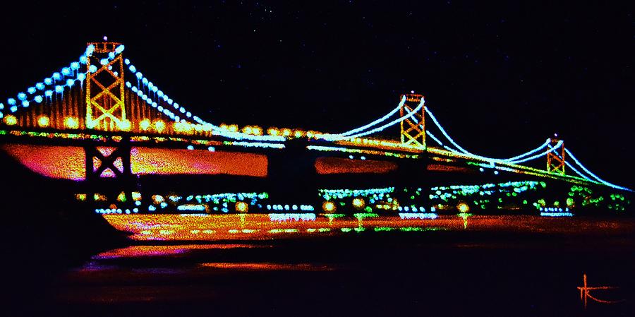 900x449 Bay Bridge By Black Light Painting By Thomas Kolendra - Bay Bridge Painting